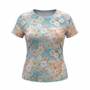 Torrid Size 3 Classic Fit Carnations Floral Tee Pastel Teal Peach Short Sl Top